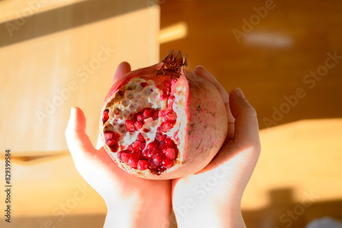 両手にのせたザクロ