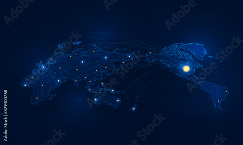 Abstract Airlines of the world map of airplane for logistic on Light out business  technology background Hitech communication concept innovation background, vector design
