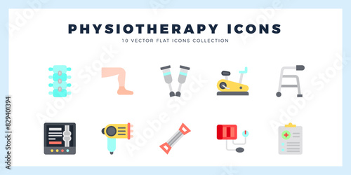 10 Physiotherapy Flat icons pack. vector illustration. photo