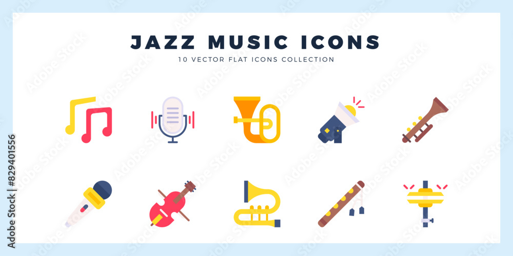 10 Jazz Music Flat icons pack. vector illustration.