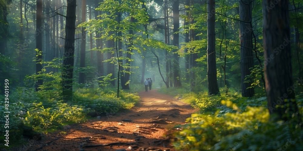 Obraz premium Immersed in Nature: Hiking with Friends, generative ai