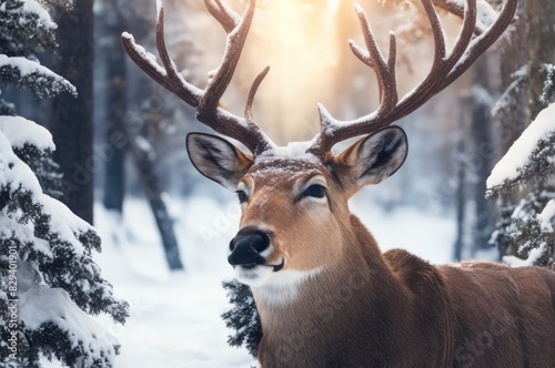 Deer standing in the snow