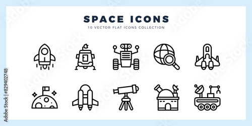 10 Space Lineal icons pack. vector illustration.