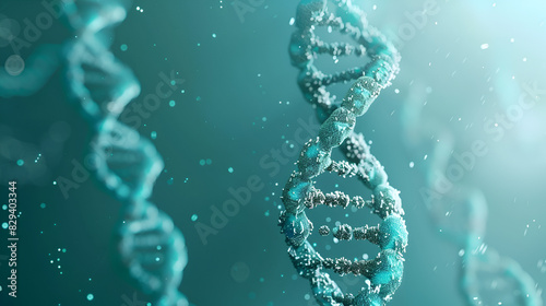 A blue background with a DNA strand in the foreground