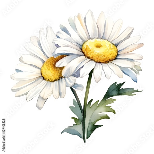 Vibrant Shasta Daisy Watercolor on White Background