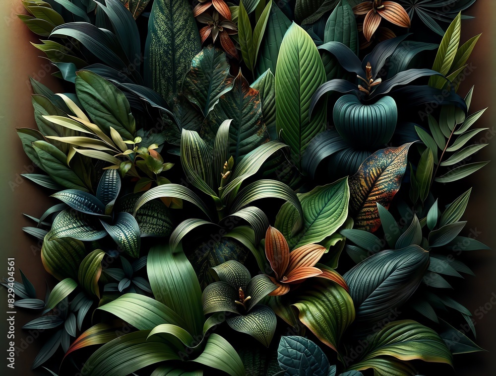 A dense collection of Bamboo Orchid leaves with a variety of shapes and colors A dense collection of Bamboo Orchid leaves with a variety of shapes and colors
