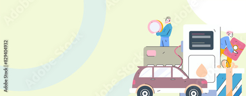 Vector Internet operation hand-drawn illustration of people getting discounts for refueling their cars
