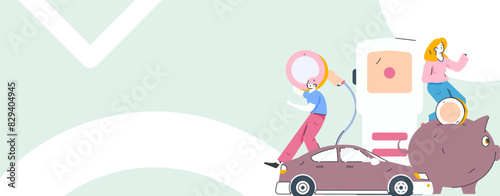 Vector Internet operation hand-drawn illustration of people getting discounts for refueling their cars
