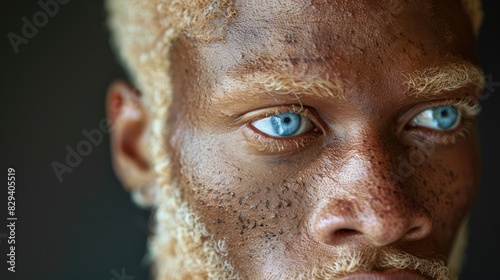 Studio portrait of albino African American man.