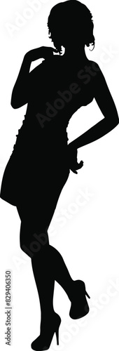 Silhouette of woman in short dress. Detailed silhouette of a woman in short party dress and high heels.