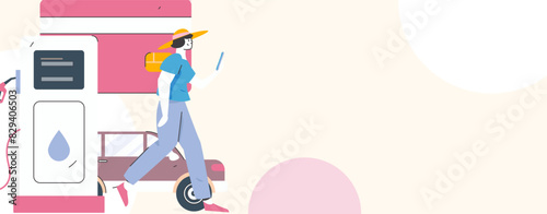 Vector Internet operation hand-drawn illustration of people getting discounts for refueling their cars
