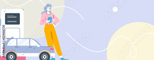 Vector Internet operation hand-drawn illustration of people getting discounts for refueling their cars
