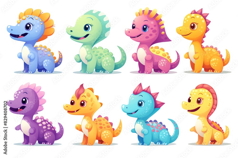 Cute dinosaurs in rainbow colors, each with unique patterns and spots Cute dinosaurs in rainbow colors, each with unique patterns and spots