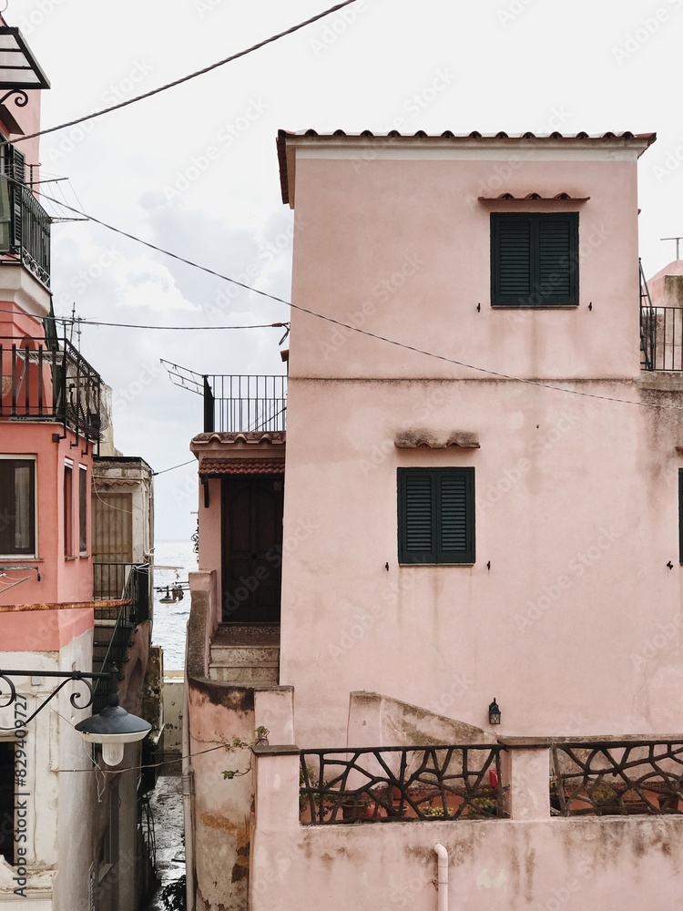 Colorful historic buildings in old European town of Procida Island, Italy