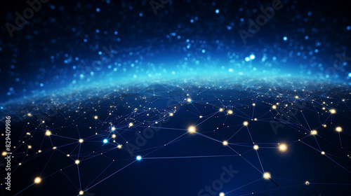 The futuristic background features an abstract blue network, illustrating the concept of technology and science in modern tech connections. network, background, technology, futuristic, connection,
