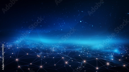 The futuristic background features an abstract blue network, illustrating the concept of technology and science in modern tech connections. network, background, technology, futuristic, connection,