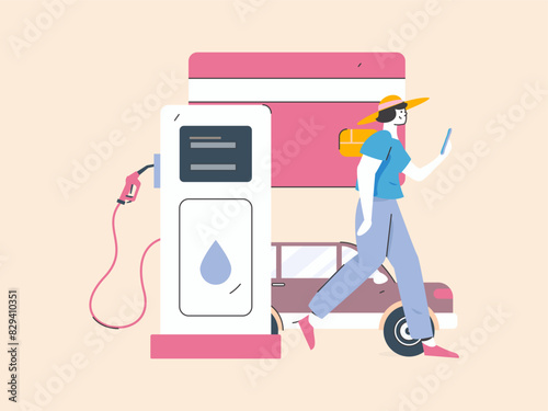 Vector Internet operation hand-drawn illustration of people getting discounts for refueling their cars
