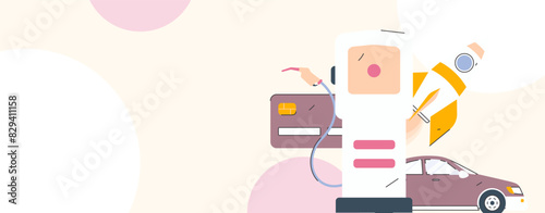 Vector Internet operation hand-drawn illustration of people getting discounts for refueling their cars
