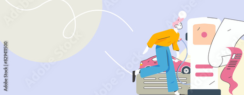 Vector Internet operation hand-drawn illustration of people getting discounts for refueling their cars

