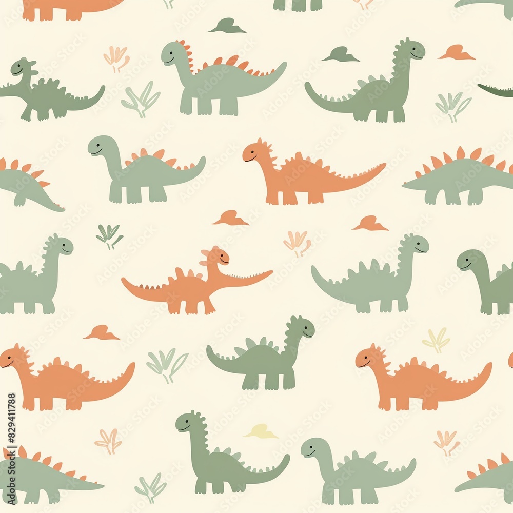 Seamless pattern Cute and simple, quirky, seamless flat pattern with dinosaurs in soft and beautiful colors. Seamless pattern Cute and simple, quirky, seamless flat pattern with dinosaurs in soft and beautiful colors.