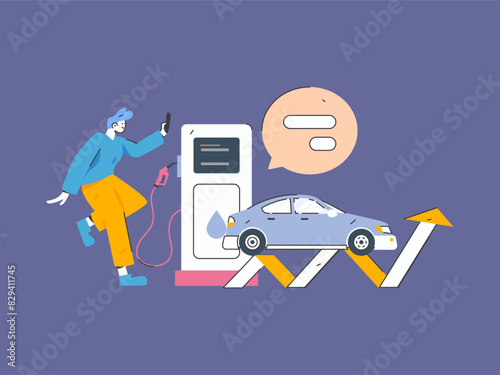 Vector Internet operation hand-drawn illustration of people getting discounts for refueling their cars
