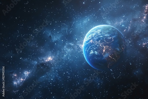 Depicting a the blue planet is visible on the background  high quality  high resolution