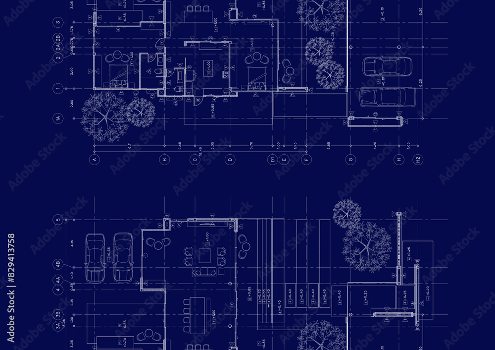 Floor plan designed building on the drawing. Floor plan designed building on the drawing.