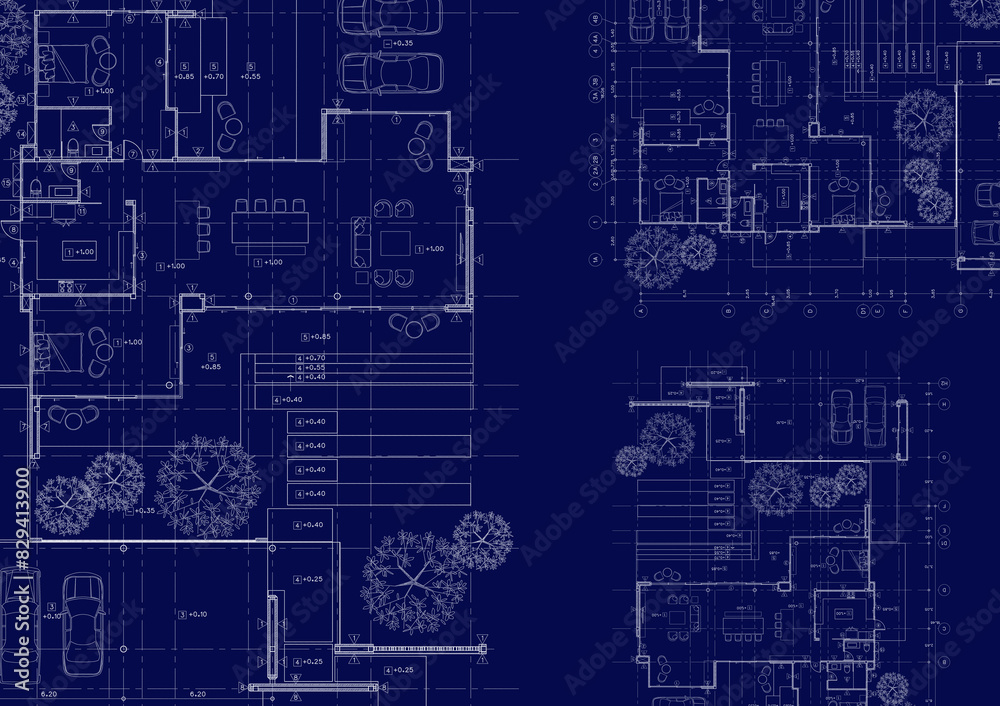 Floor plan designed building on the drawing. Floor plan designed building on the drawing.