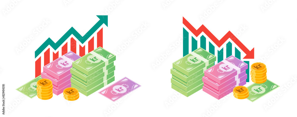 Krona or Krone Value Increase and Declining Illustrations