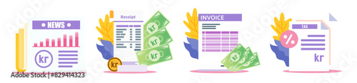 Krona or Krone Receipt and Documents Illustration
