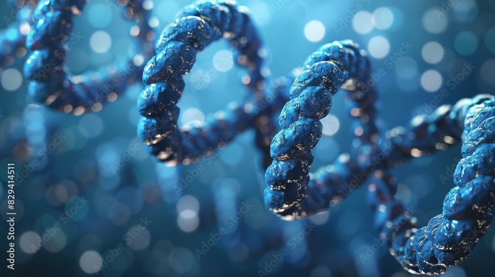 A close-up of a single strand of blue beads against a blue background The middle of the strand features a blurred circle boke of circles A close-up of a single strand of blue beads against a blue background The middle of the strand features a blurred circle boke of circles