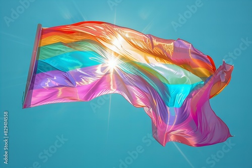 Illustration of lgbtq flag waving in the air with an inky blue sky behind it