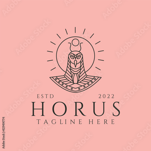 horus and sunburst line art logo vector symbol illustration design