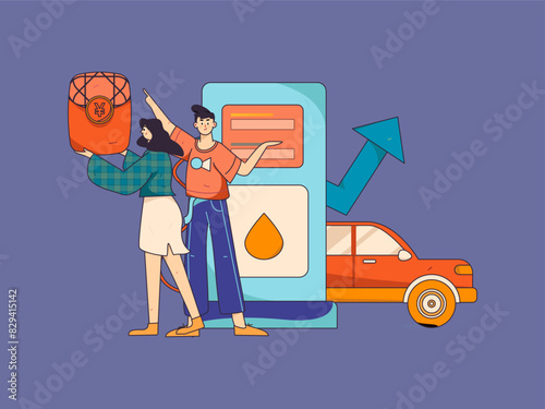 Vector Internet operation hand-drawn illustration of people getting discounts for refueling their cars
