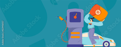 Vector Internet operation hand-drawn illustration of people getting discounts for refueling their cars
