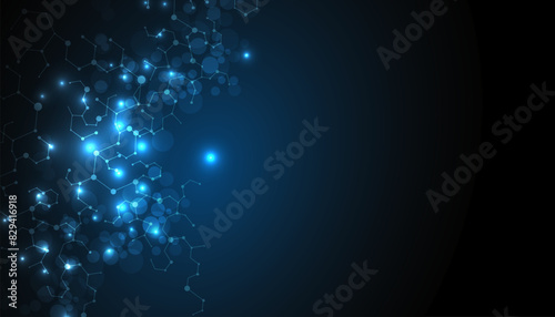 Abstract futuristic - Molecule technology with polygonal shapes on a dark blue background.