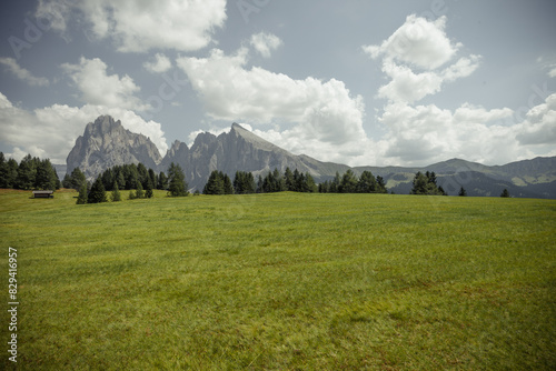 The wide meadows on the northern side of Sciliar mount from the Alpe di Siusi area in the Dolomites photo
