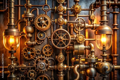 A molecule designed with a steampunk aesthetic, incorporating brass gears, steam pipes, and Victorian-era mechanical elements, blending science with retro-futuristic design.
