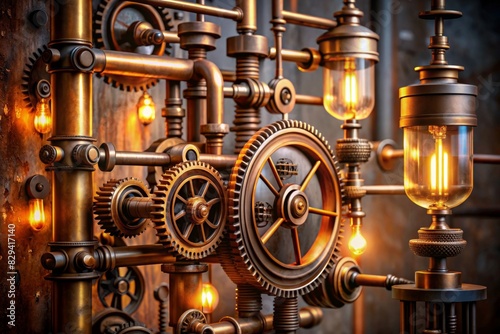 A molecule designed with a steampunk aesthetic, incorporating brass gears, steam pipes, and Victorian-era mechanical elements