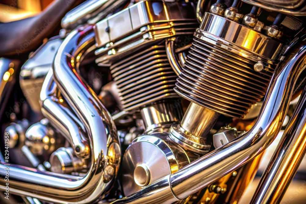 A close-up view of a motorcycle engine, engine block, showcasing the raw mechanical beauty. A close-up view of a motorcycle engine, engine block, showcasing the raw mechanical beauty.