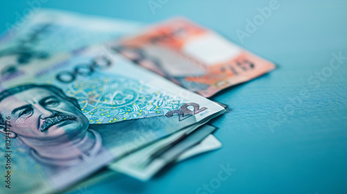 close up of money on a blue surface photo