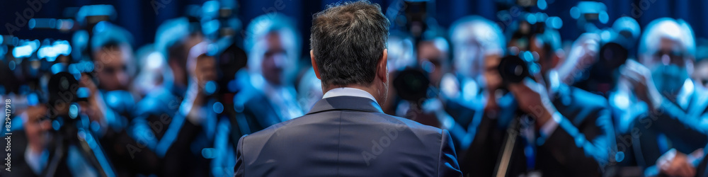 Public Figure Delivering a Speech at a Media Event Public Figure Delivering a Speech at a Media Event