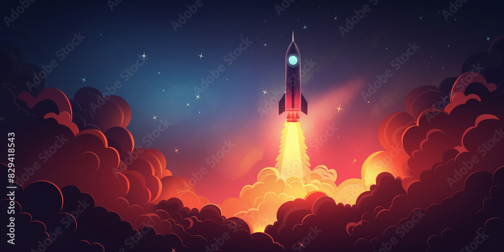 Flying rocket illustration, engraving Flying rocket illustration, engraving