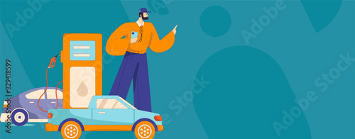 Vector Internet operation hand-drawn illustration of people getting discounts for refueling their cars
