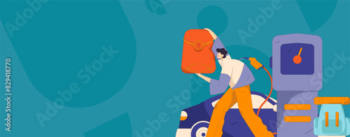 Vector Internet operation hand-drawn illustration of people getting discounts for refueling their cars
