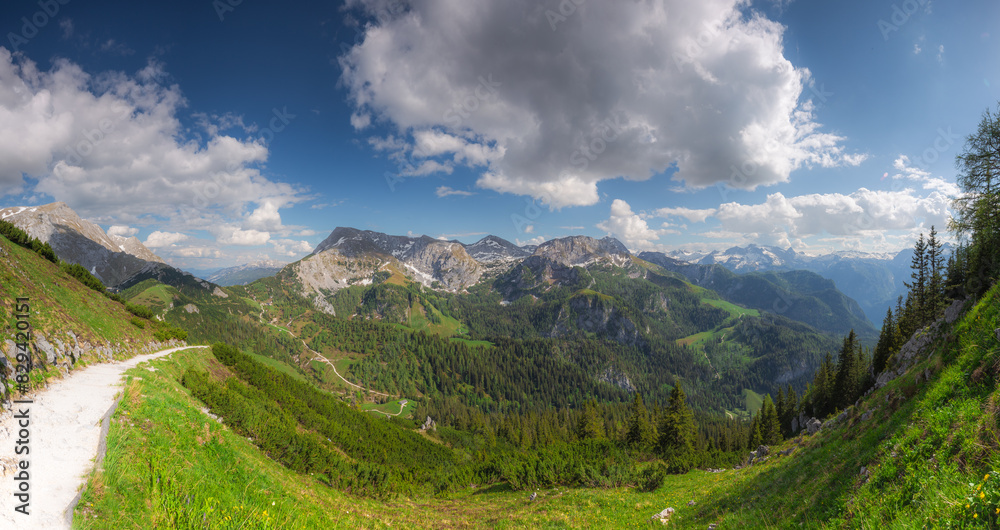 Fototapeta premium Mountain valley with tracks near Jenner mount in Berchtesgaden National Park