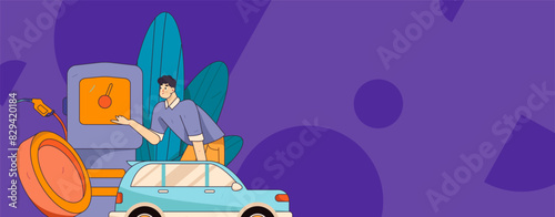 Vector Internet operation hand-drawn illustration of people getting discounts for refueling their cars
