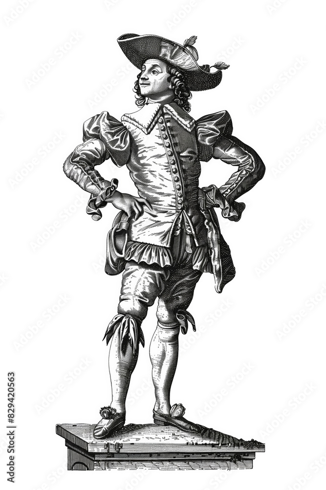 Obraz premium engraving of costume of man 17 century isolated on white background 