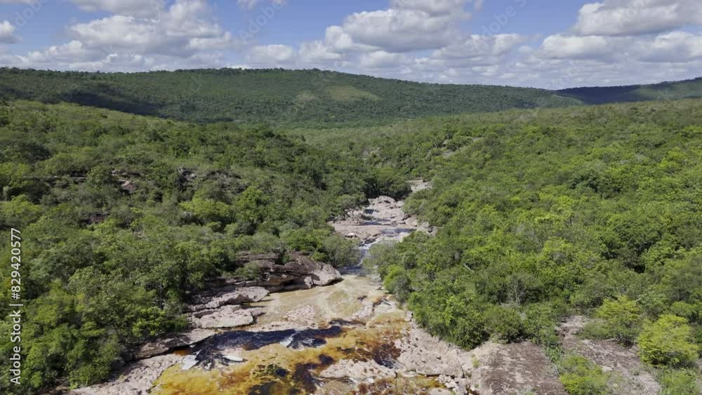 Drone flies over natural pools from west Drone flies over natural pools from west