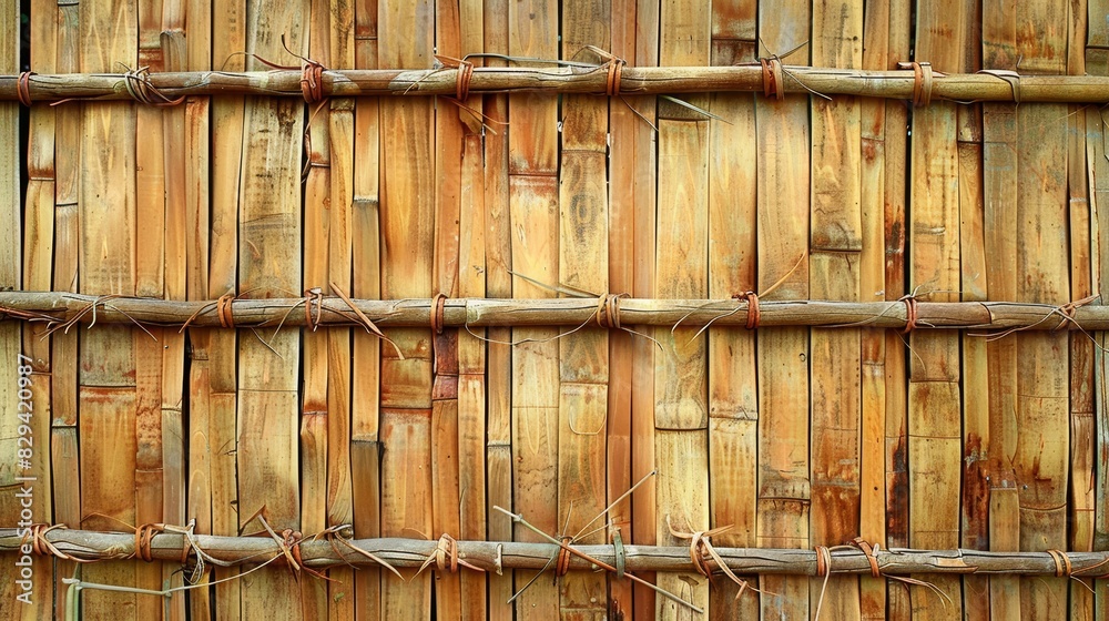 wires adhere to its upper and lower parts The fence's wooden components consist of plank boards wires adhere to its upper and lower parts The fence's wooden components consist of plank boards